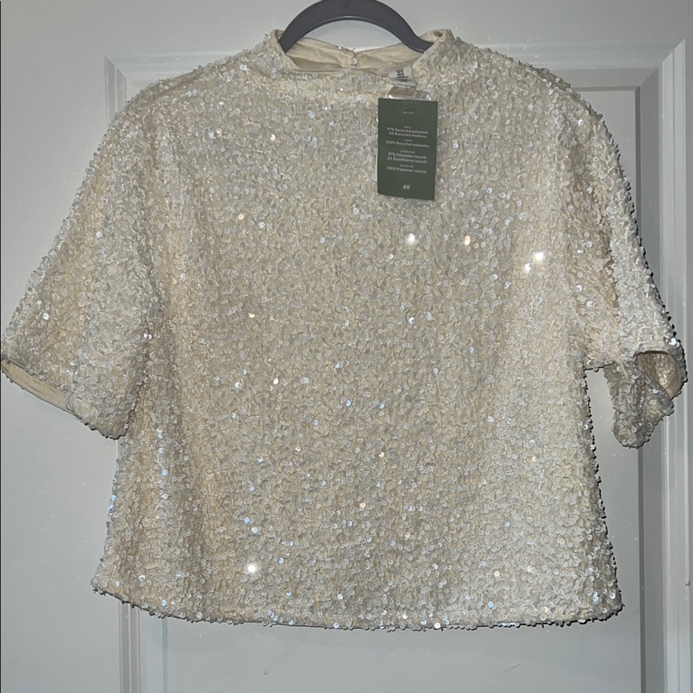 H&M Cream Sequin Blouse